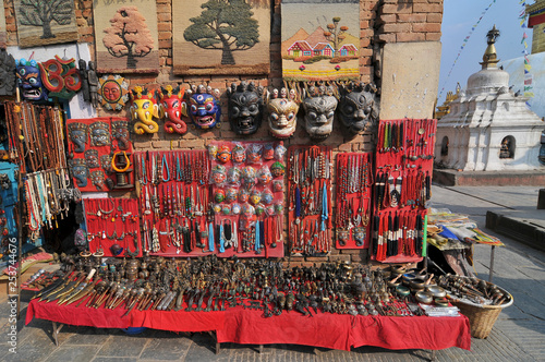 Nepal  Kathmandu  Ganesha Elephant God Head Mask and the others souvenirs on street market.
