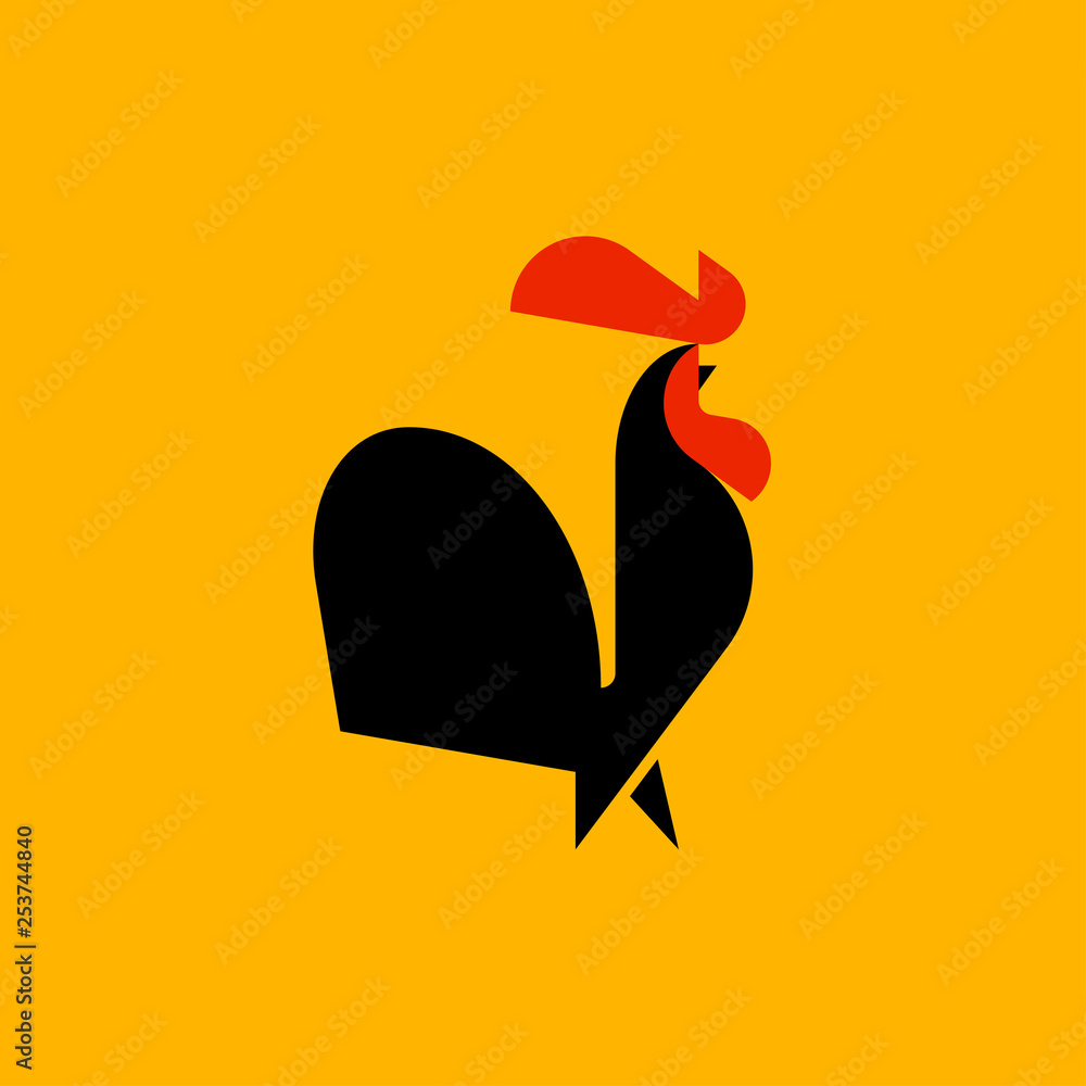 Fotografie, Obraz Black rooster flat style vector logo template