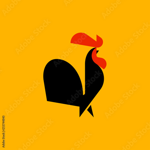 Black rooster flat style vector logo template