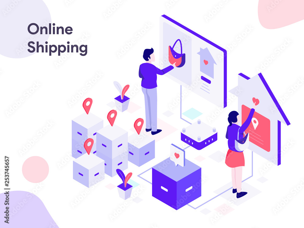 Online Shipping Isometric Illustration. Modern flat design style for website and mobile website.Vector illustration Online Shipping Isometric Illustration. Modern flat design style for website and mobile website.Vector illustration