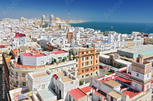 View from Torre Tavira tower to Cadiz Cathedral, also New Cathedral, Cadiz, Costa de la Luz, Andalusia, Spain. photo