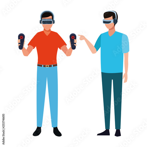 People playing with virtual reality glasses