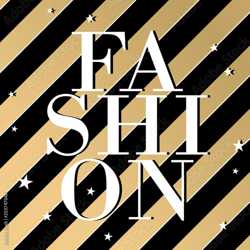 Vector text Fashion with gold and black stripes Text Design