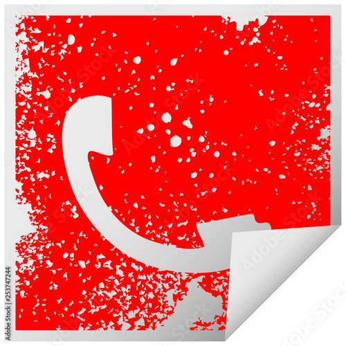 distressed square peeling sticker symbol telephone receiver