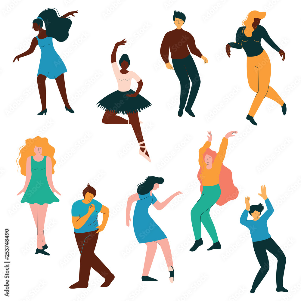 People Dancing Set, Men and Women Dancer Performing Classical and Modern Dance Vector Illustration