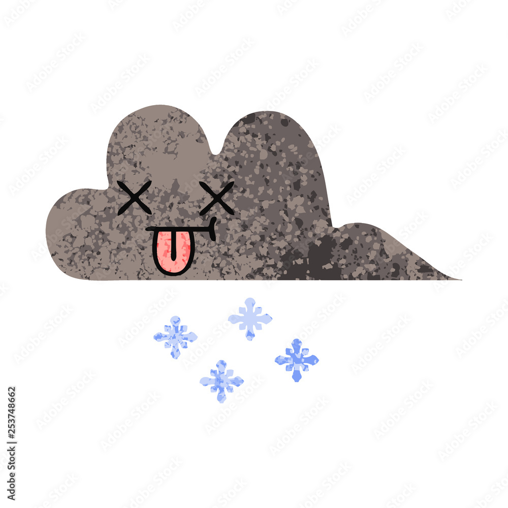 retro illustration style cartoon storm snow cloud retro illustration style cartoon storm snow cloud