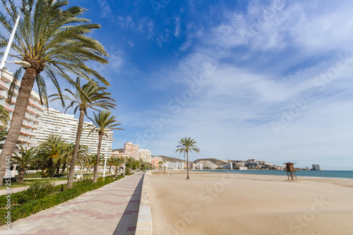 Mediterranean sea and promenade in cullera beach photo