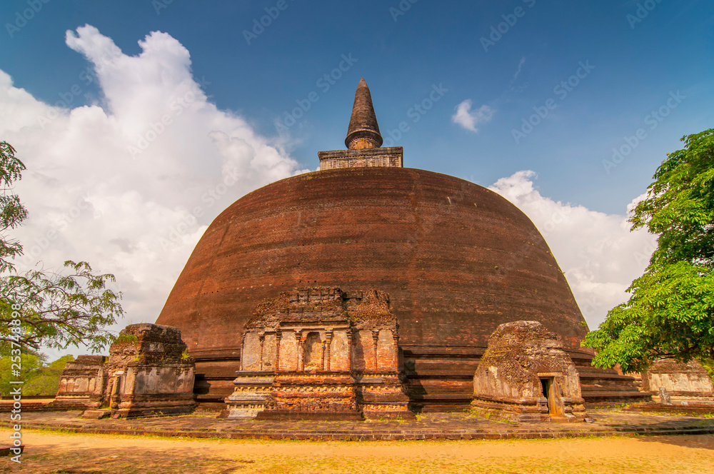 The front of the Rankoth Vehera, the largest Buddhist stupa at the ruins of the ancient kingdom capitol of Polonnaruwa, Sri Lanka.