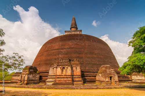 The front of the Rankoth Vehera  the largest Buddhist stupa at the ruins of the ancient kingdom capitol of Polonnaruwa  Sri Lanka.