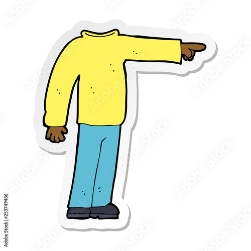 sticker of a cartoon headless man pointing