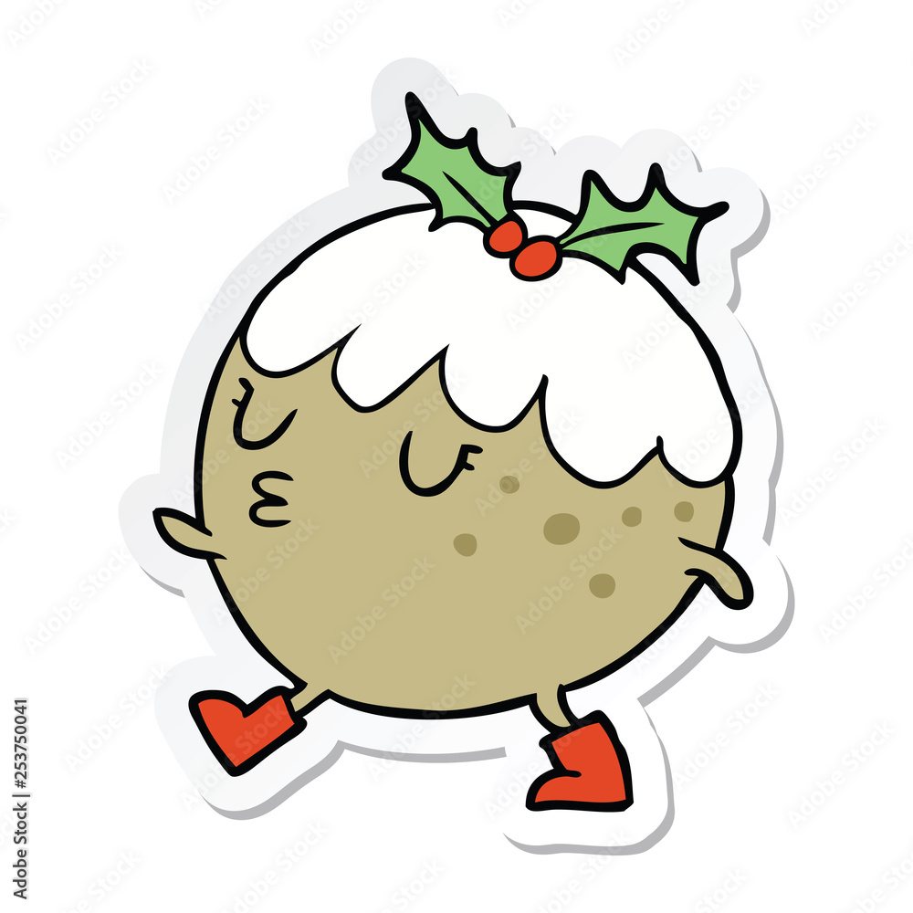 sticker of a cartoon chrstmas pudding walking sticker of a cartoon chrstmas pudding walking