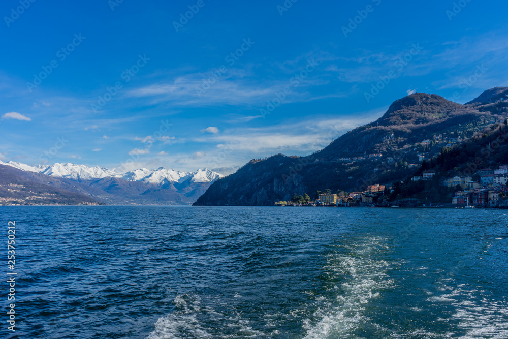 Italy, Bellagio, Lake Como,with a snow alps in the background