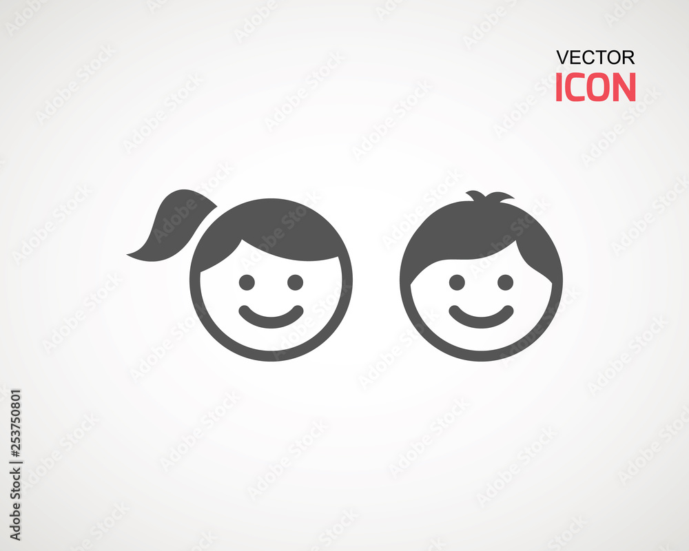 girl and boy icon on white background. child symbol . Kids icons , children vector illustration. girl and boy icon on white background. child symbol . Kids icons , children vector illustration.