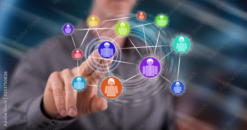 Man touching a social network concept Man touching a social network concept