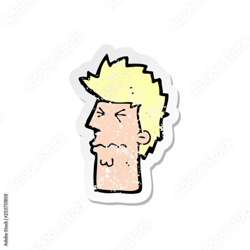 retro distressed sticker of a cartoon stressed out face