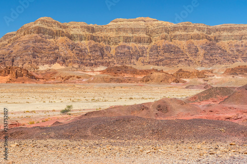 View of rocky landscape in Timna National Park, Negev desert, Israel. photo