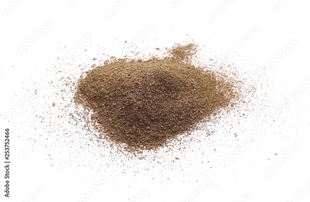 Black pepper powder isolated on white background Black pepper powder isolated on white background