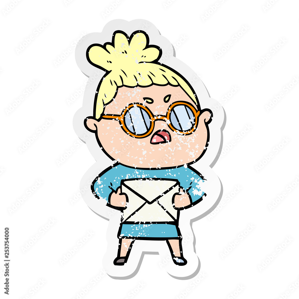 distressed sticker of a cartoon annoyed woman