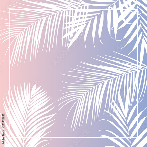 Vector tropical white palm leaves on pink background