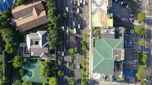 Drone shot of traffic in a busy urban area in Manila, Philippines. photo