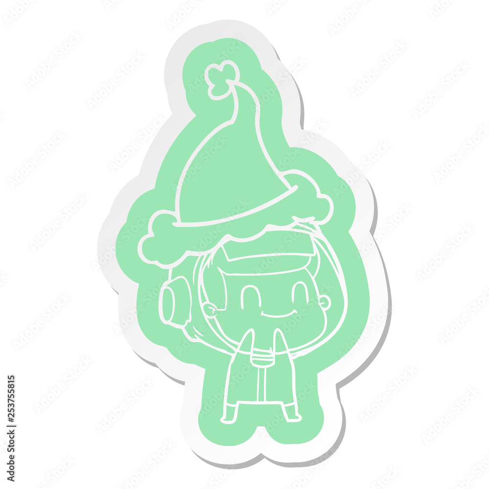 happy cartoon sticker of a astronaut wearing santa hat happy cartoon sticker of a astronaut wearing santa hat