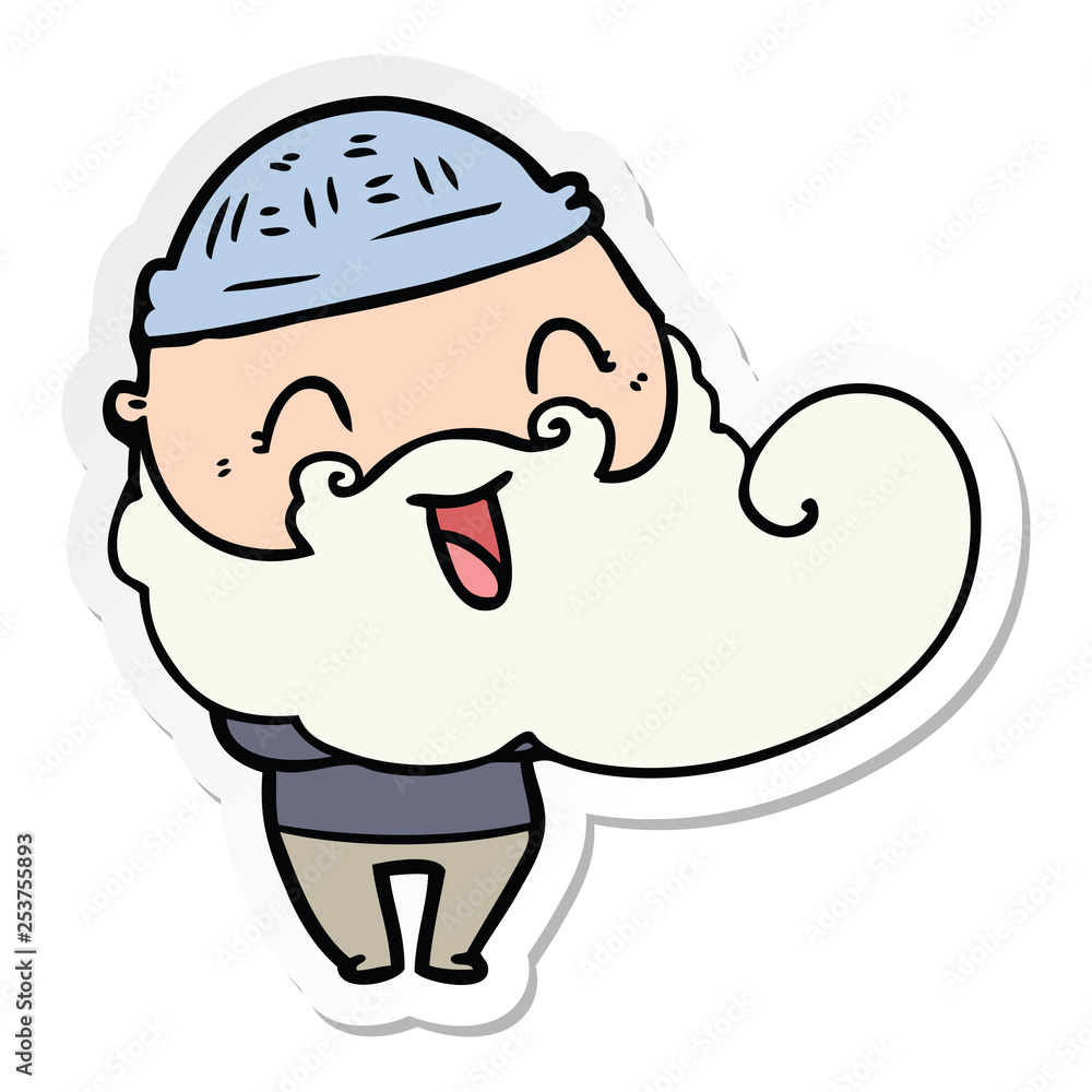 Obraz premium sticker of a happy man with beard and winter hat
