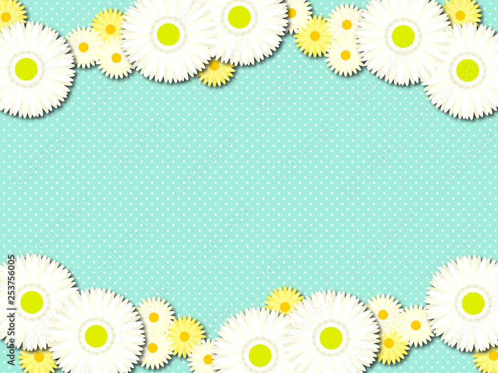 Obraz premium 白いガーベラとマーガレットの背景イラスト