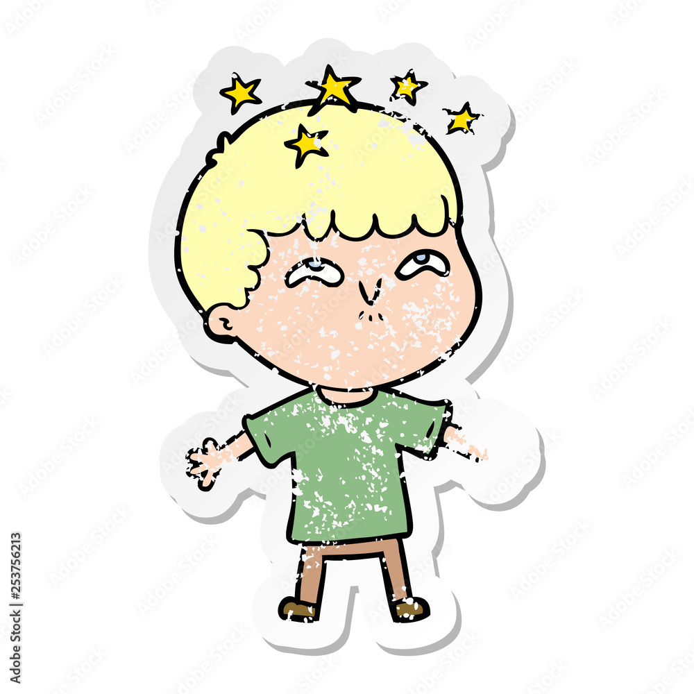 distressed sticker of a cartoon amazed boy distressed sticker of a cartoon amazed boy
