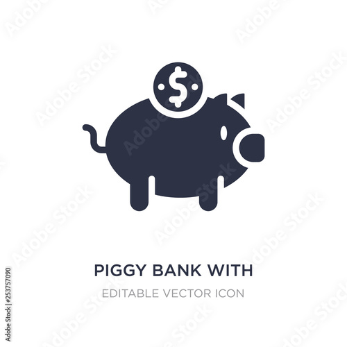 piggy bank with coin icon on white background. Simple element illustration from Commerce concept.