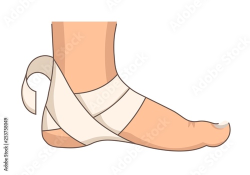 Heel bandage foot injury or stretching first aid bandaging