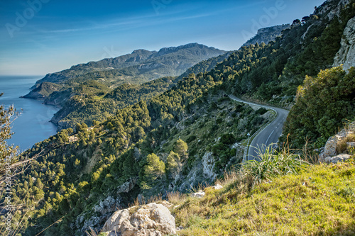 View over the Tramuntana Mountains from Mirador de Ricardo Roca in Mallorca, Spain