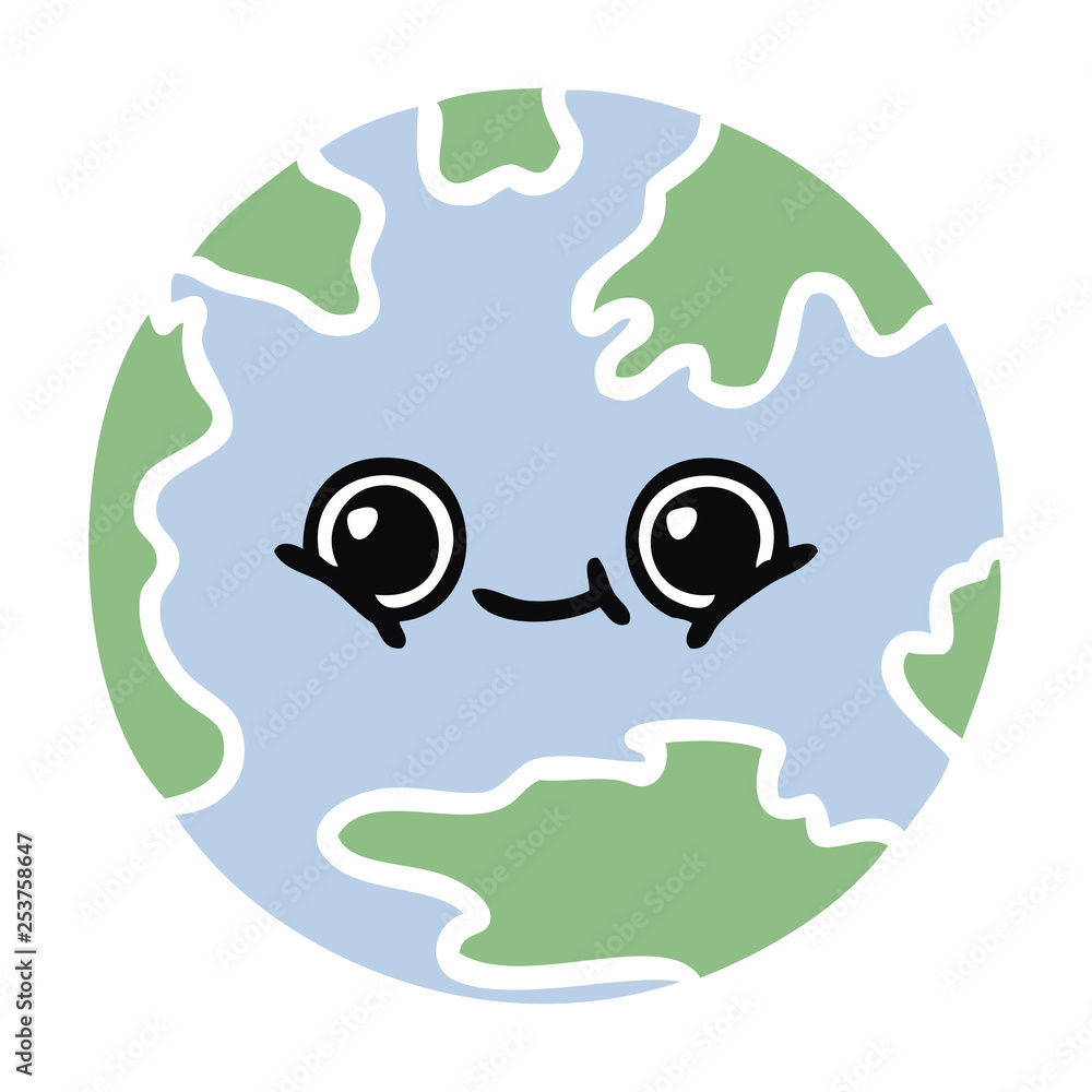 flat color retro cartoon planet earth