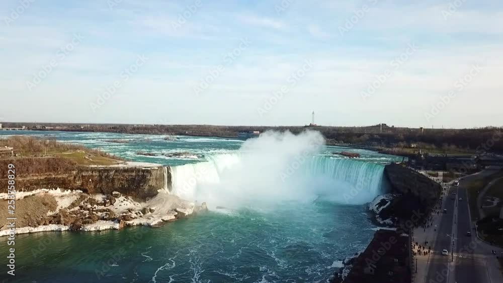 Drone view Niagara falls, Canada with the roads Drone view Niagara falls, Canada with the roads