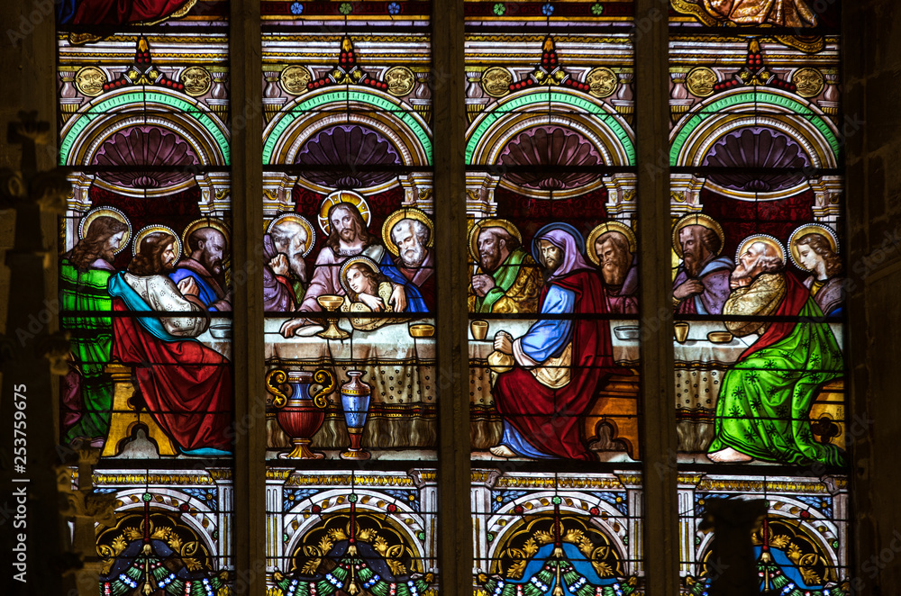  Last Supper -  Stained glass window at the Collegiale church of Saint Emilion, France