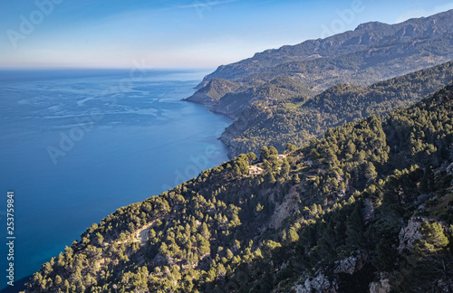 View over the Tramuntana Mountains from Mirador de Ricardo Roca in Mallorca, Spain