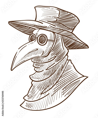 Plague doctor mask Medieval death symbol isolated sketch