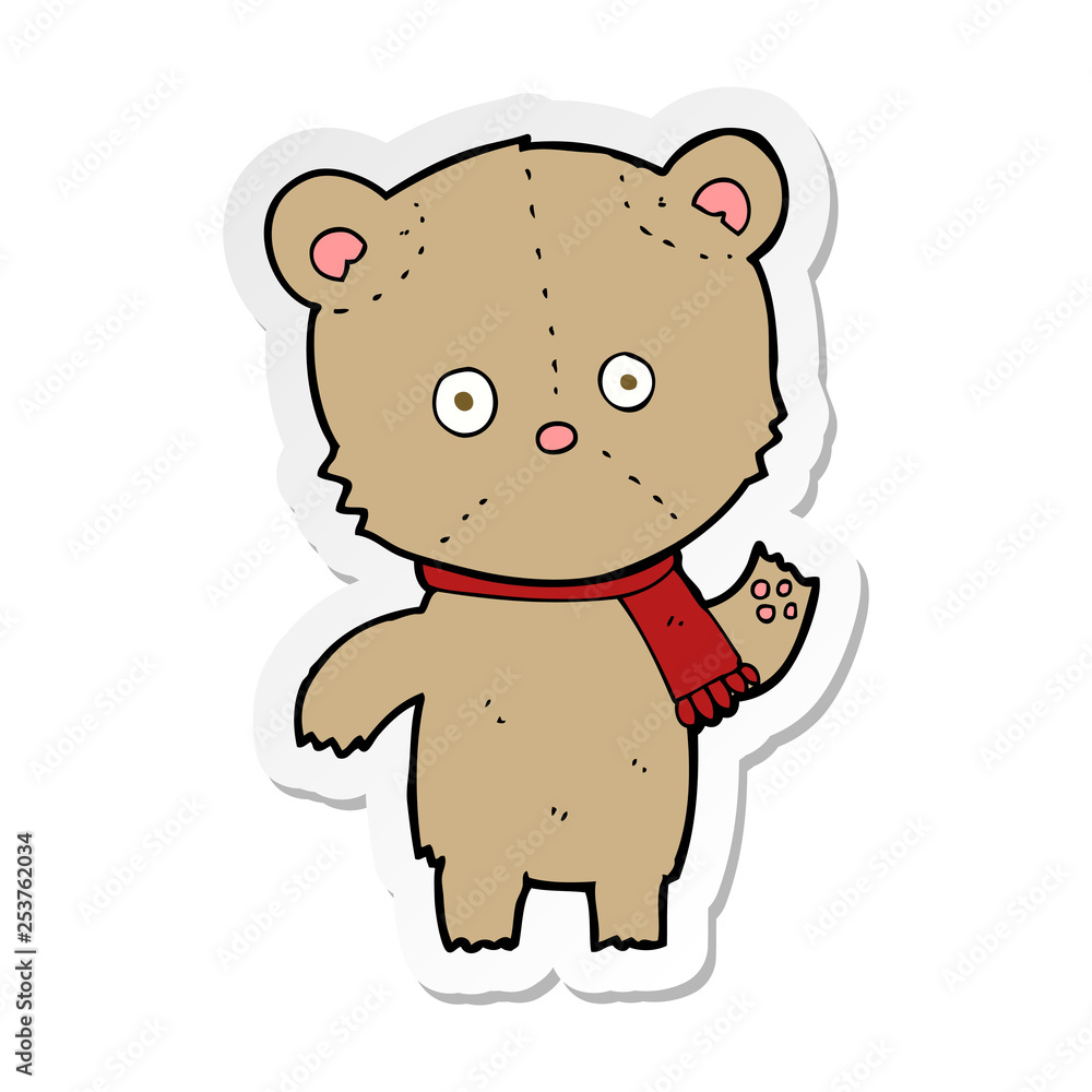 Fototapeta premium sticker of a cartoon waving teddy bear