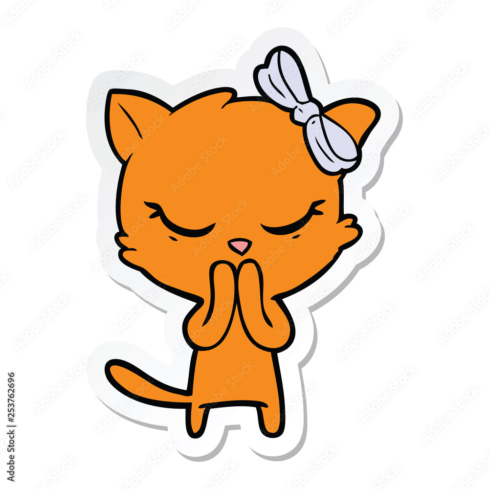 sticker of a cute cartoon cat with bow sticker of a cute cartoon cat with bow