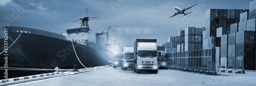  image of the logistics, there are container truck, ship in port and airplane for import export industry © sittinan