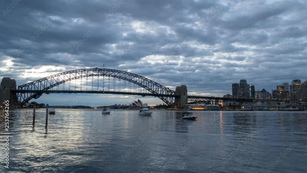 SYDNEY, AUSTRALIA - SEPTEMBER 16, 2016: 4K Cinematic Panning Left to Right Time Lapse Footage for Sydney city skyline at sunrise, taken from Blues Point Reserve north of Sydney. SYDNEY, AUSTRALIA - SEPTEMBER 16, 2016: 4K Cinematic Panning Left to Right Time Lapse Footage for Sydney city skyline at sunrise, taken from Blues Point Reserve north of Sydney.