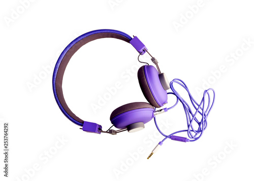 Purple headphones on a white background