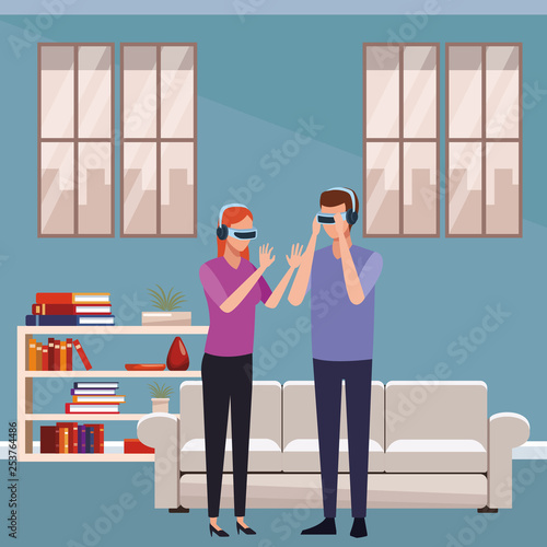 People playing with virtual reality technology
