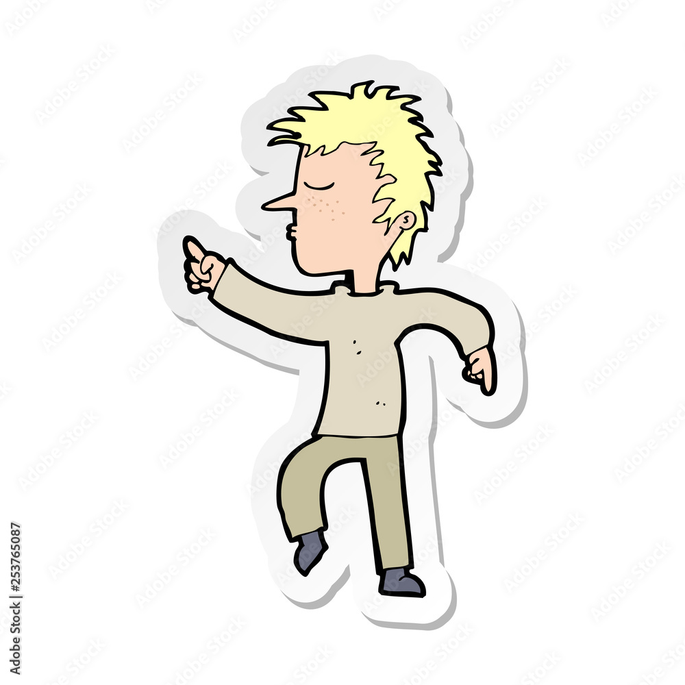 sticker of a cartoon man pointing