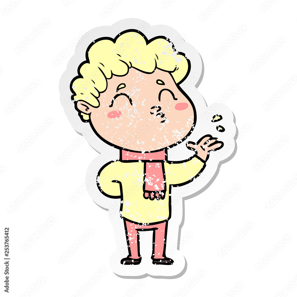distressed sticker of a cartoon man pouting distressed sticker of a cartoon man pouting