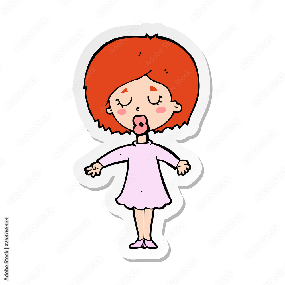 sticker of a cartoon woman in dress sticker of a cartoon woman in dress