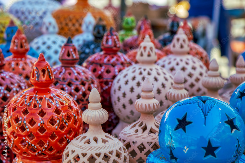 Background of colourful ceramic handicrafts