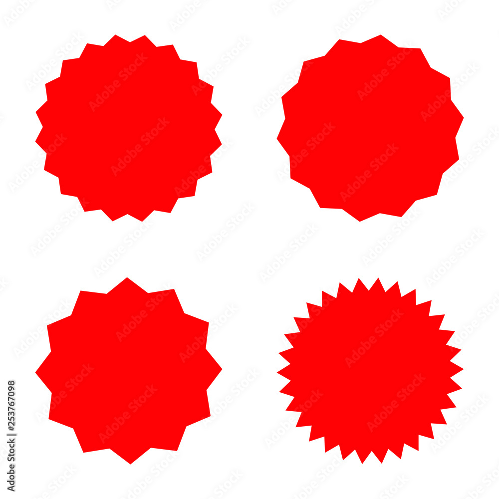 Set of red retro blank starburst, sunburst badges. Vector illustration. Set of red retro blank starburst, sunburst badges. Vector illustration.