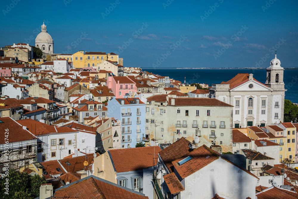View of the city from Largo das Portas do Sol, Alfama, Lisbon, Portugal
