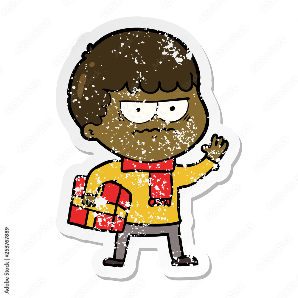 distressed sticker of a cartoon annoyed man distressed sticker of a cartoon annoyed man