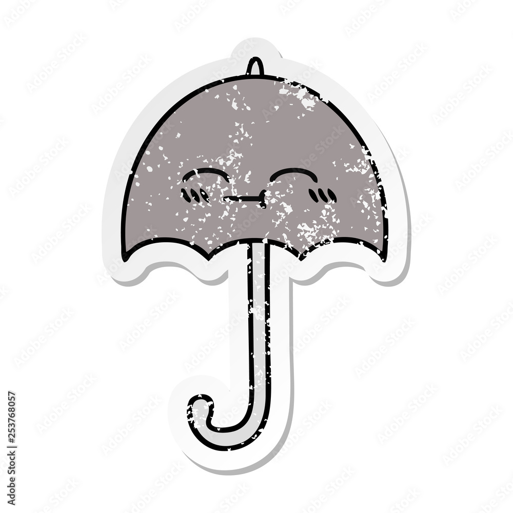 distressed sticker of a cute cartoon umbrella distressed sticker of a cute cartoon umbrella